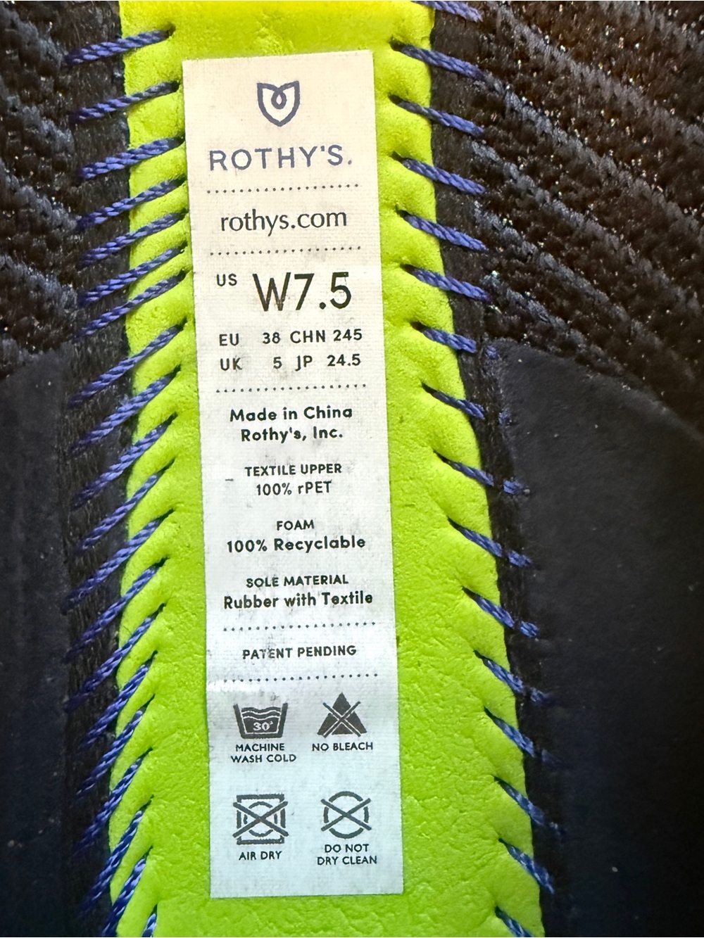 Rothy's Navy & Black Pointed Knit Flats Women’s 7.5 - Picture 9 of 10